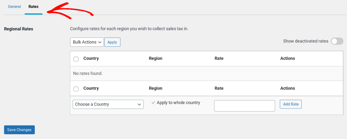 tax-rate-settings – Easy Digital Downloads The Rates tab in Easy Digital Downloads.